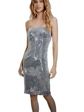 GUESS WOMENS JAMIE STRAPLESS SEQUIN BLUE RIBBON MULTI 2  NWT